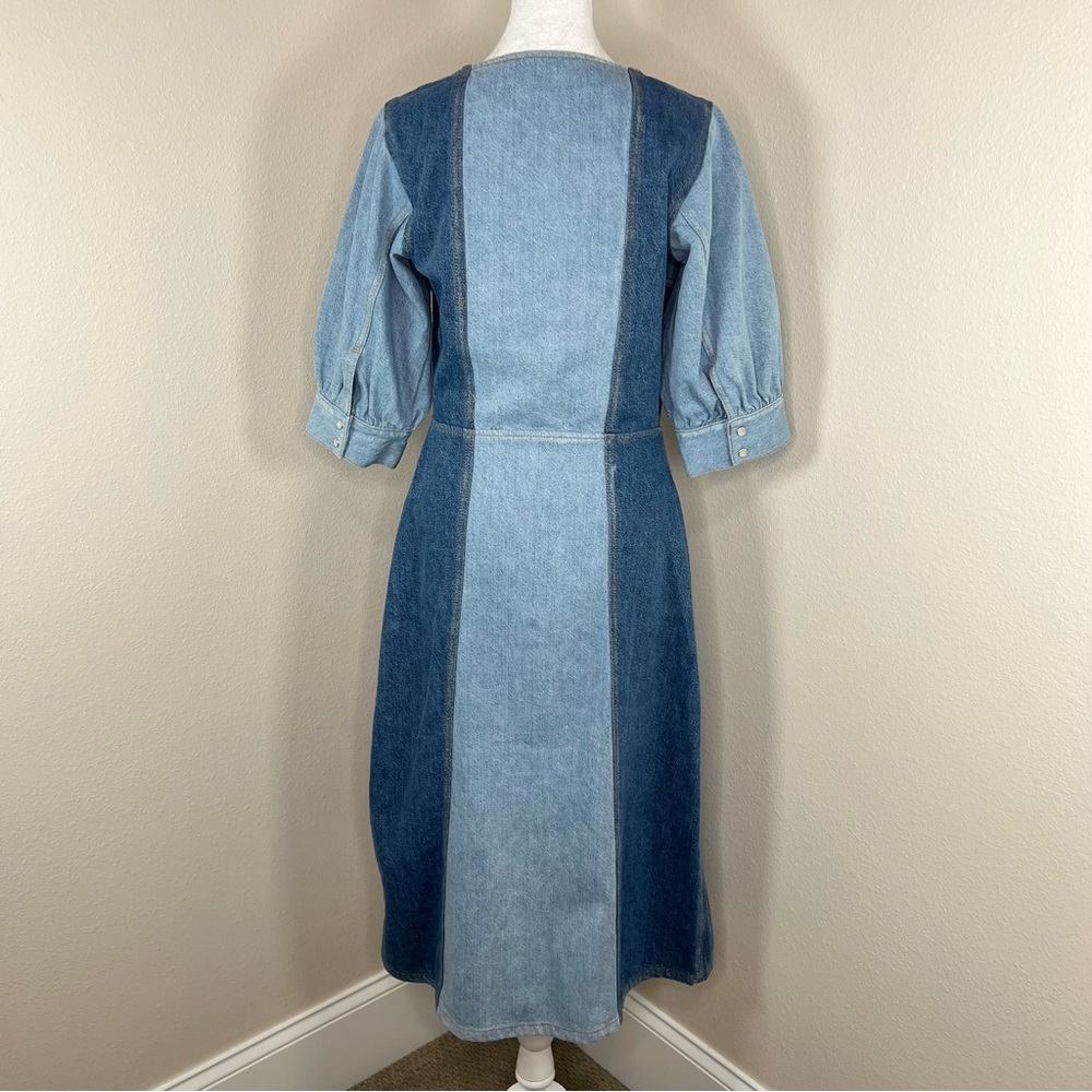 GANNI Cutline Bleach Two-Tone Blue Denim Organic Cotton Midi Dress EU 38 US6 - Picture 10 of 16